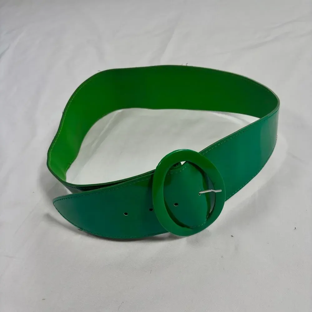 ALDO Kelly Green Wide Belt Womens Medium Chunky Faux Leather Statement Buckle